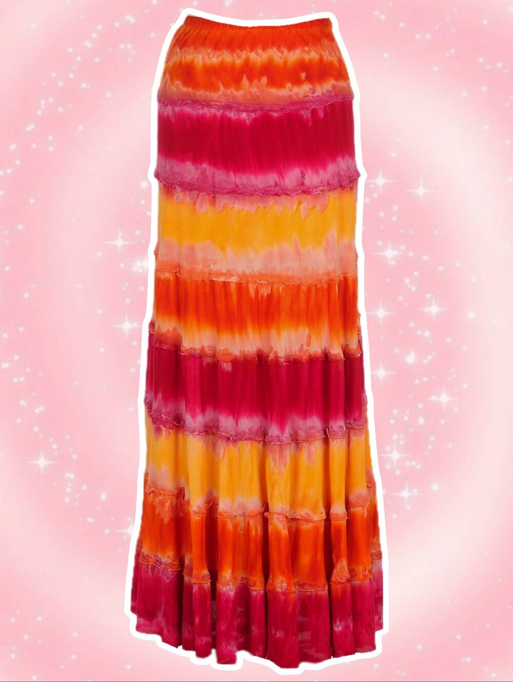 Dressbarn Size S Orange, Pink, Yellow Sunshine Tie-Dye Maxi Skirt
